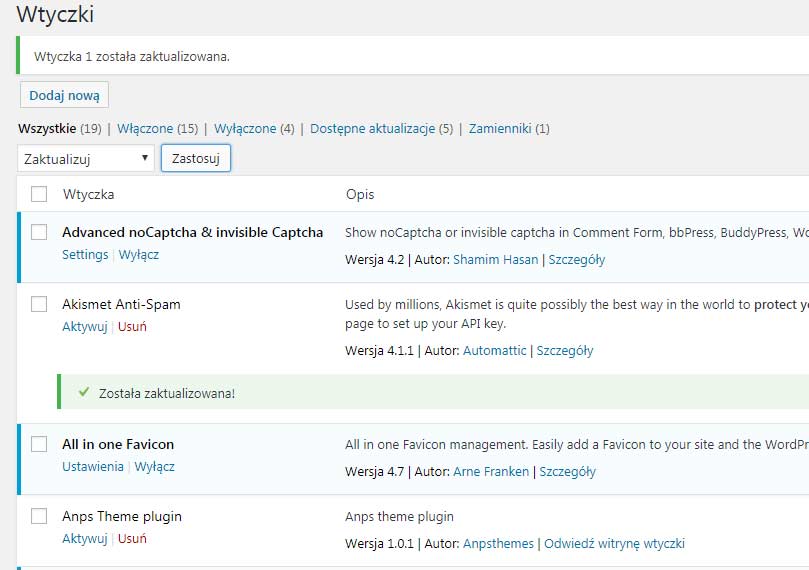 Aktualizacja wtyczek WordPress