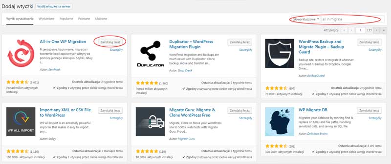 Instalacja wtyczki All-In-One WP Migration